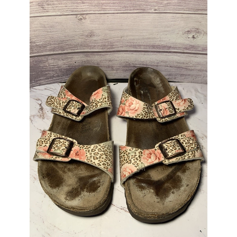 Birkenstock Birkis Flower Leopard Double Strap Sandals Women's Size 40 US Size 9